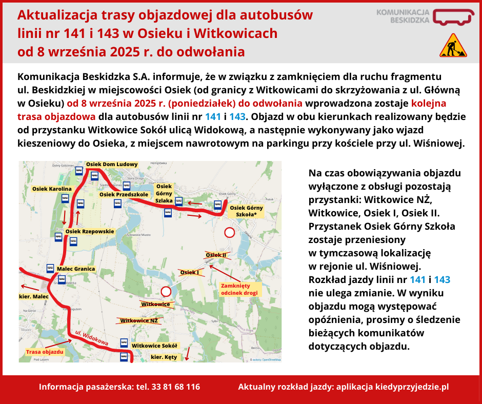 Osiek objazd od 8 września 2025