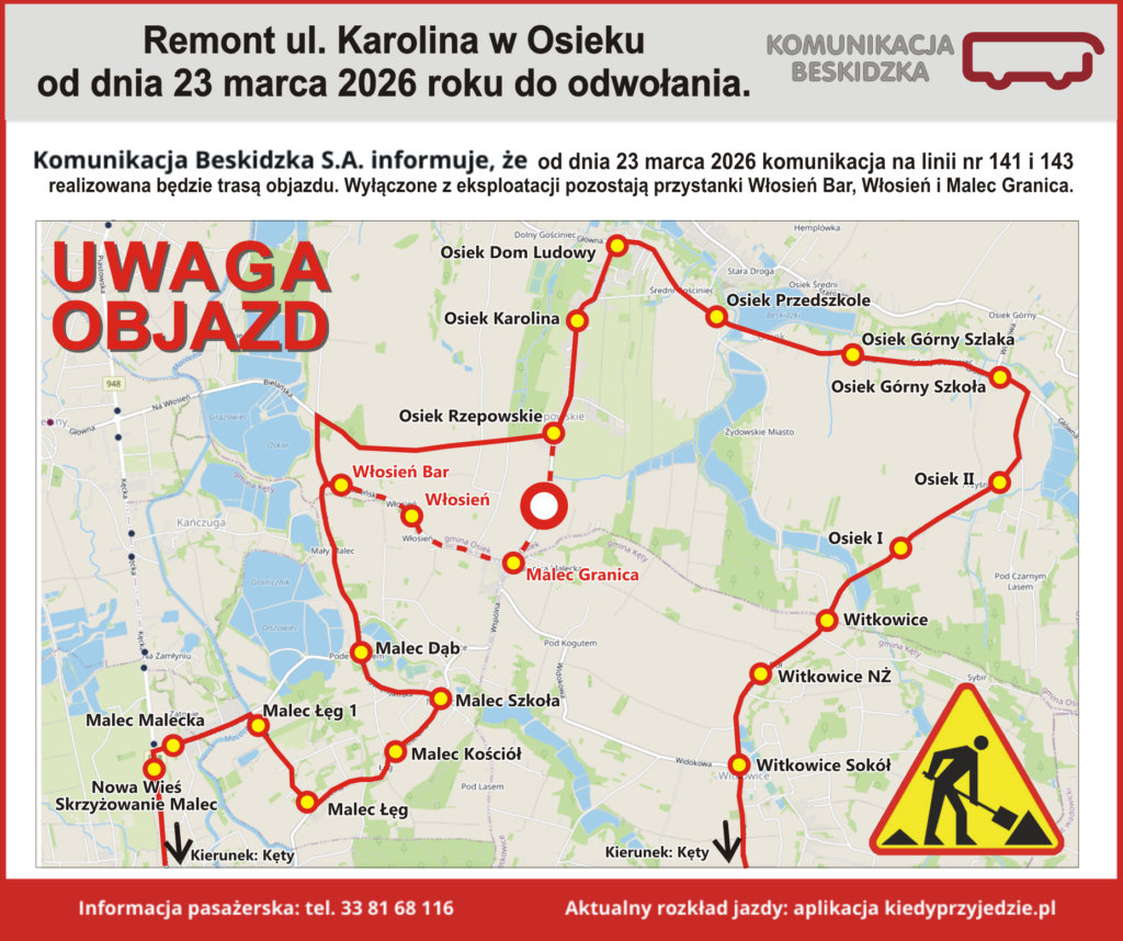 Uwaga Objazd Osiek 03.2026